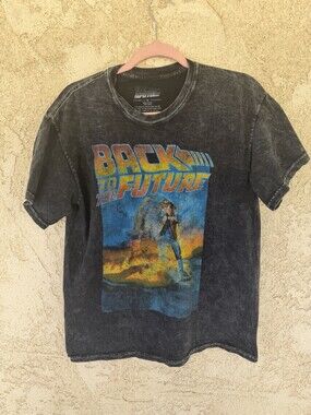 Back To The Future Movie Retro Graphic T-shirt Men Size M  Black Acid Wash